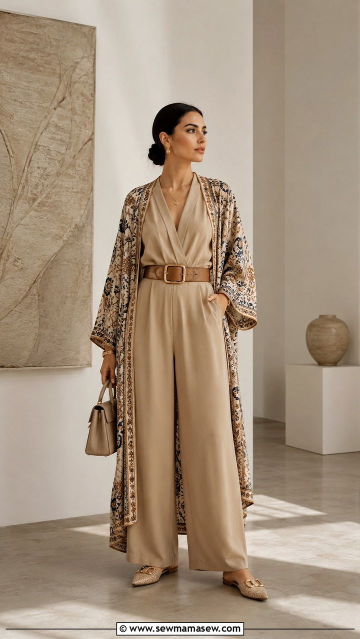 Wide Leg Jumpsuit with Kimono Dubai - 30 Dubai outfit ideas modest