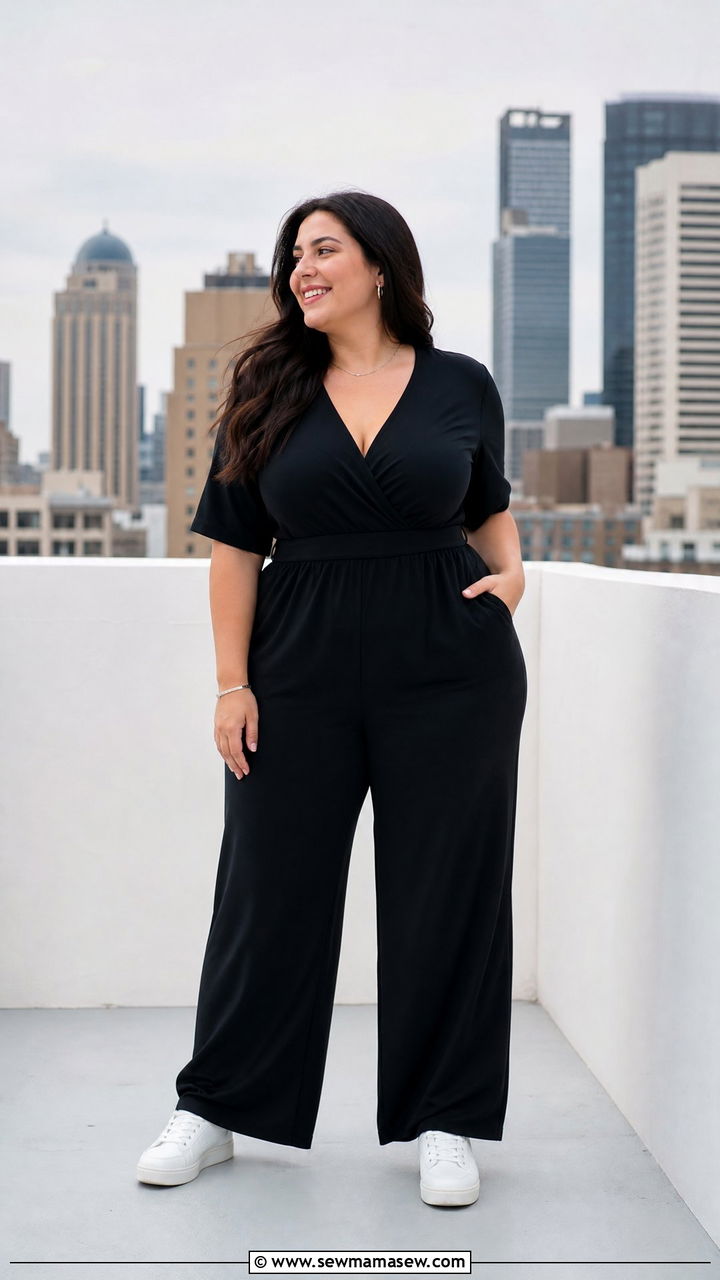 Wide Leg Jumpsuit with Sneakers for Wide Hips - 25 casual outfits for women with wide hips