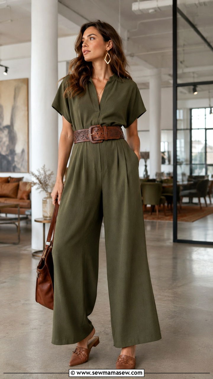 Wide Leg Jumpsuit with Statement Belt - 30 classy boho chic outfit ideas