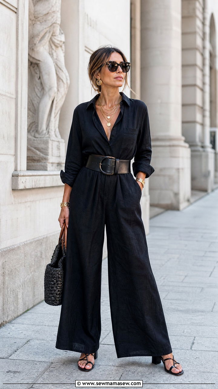 Wide Leg Jumpsuit with Statement Belt - 25 classy Italy outfits