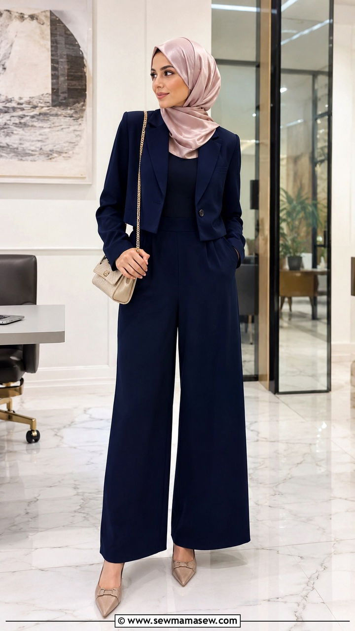 Wide Leg Jumpsuit with Tailored Blazer - 25 work outfits for hijab women