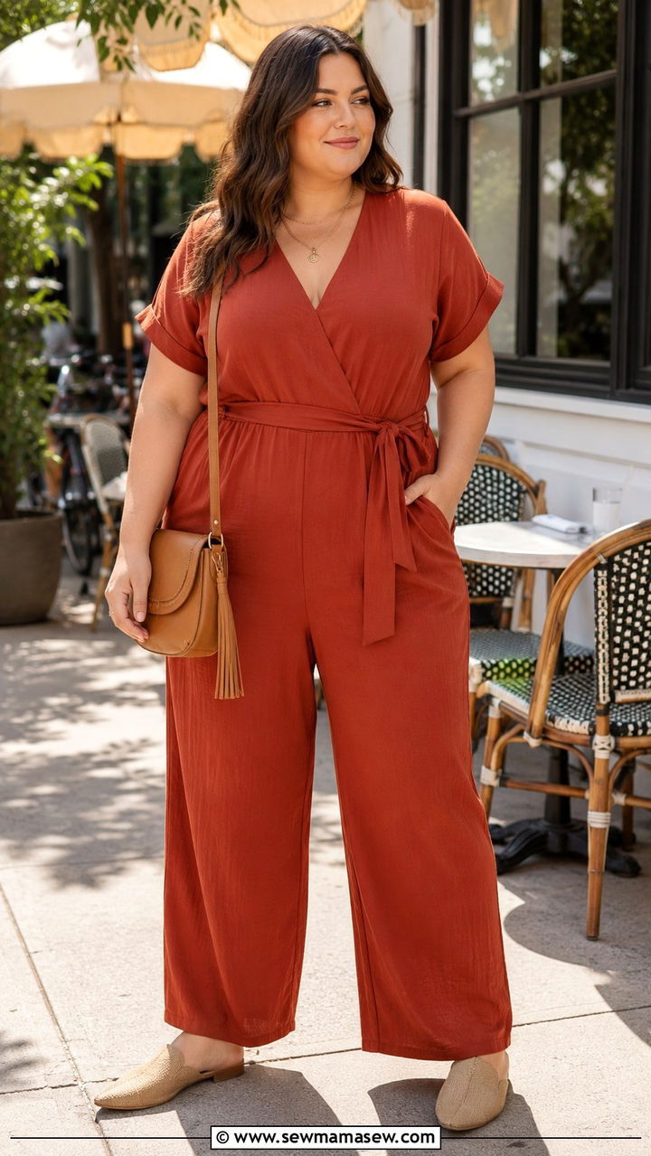 Wide Leg Jumpsuit with V Neckline - 30 Plus size brunch outfits