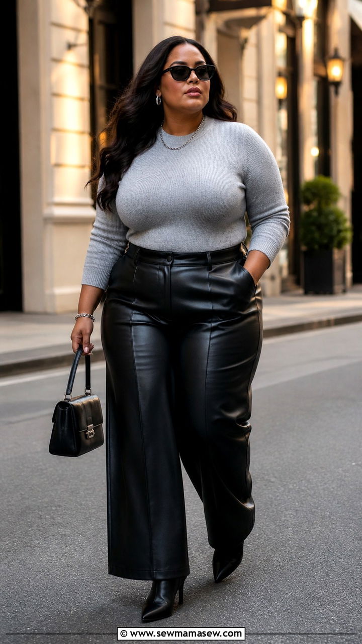 Wide Leg Leather Pants Outfit - 30 Plus size outfit ideas with wide leg pants