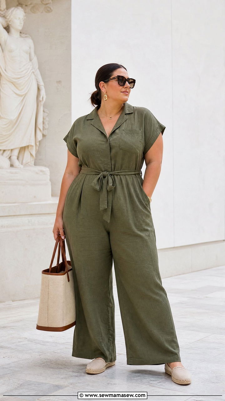 Wide Leg Linen Jumpsuit - 30 Summer outfits for plus size