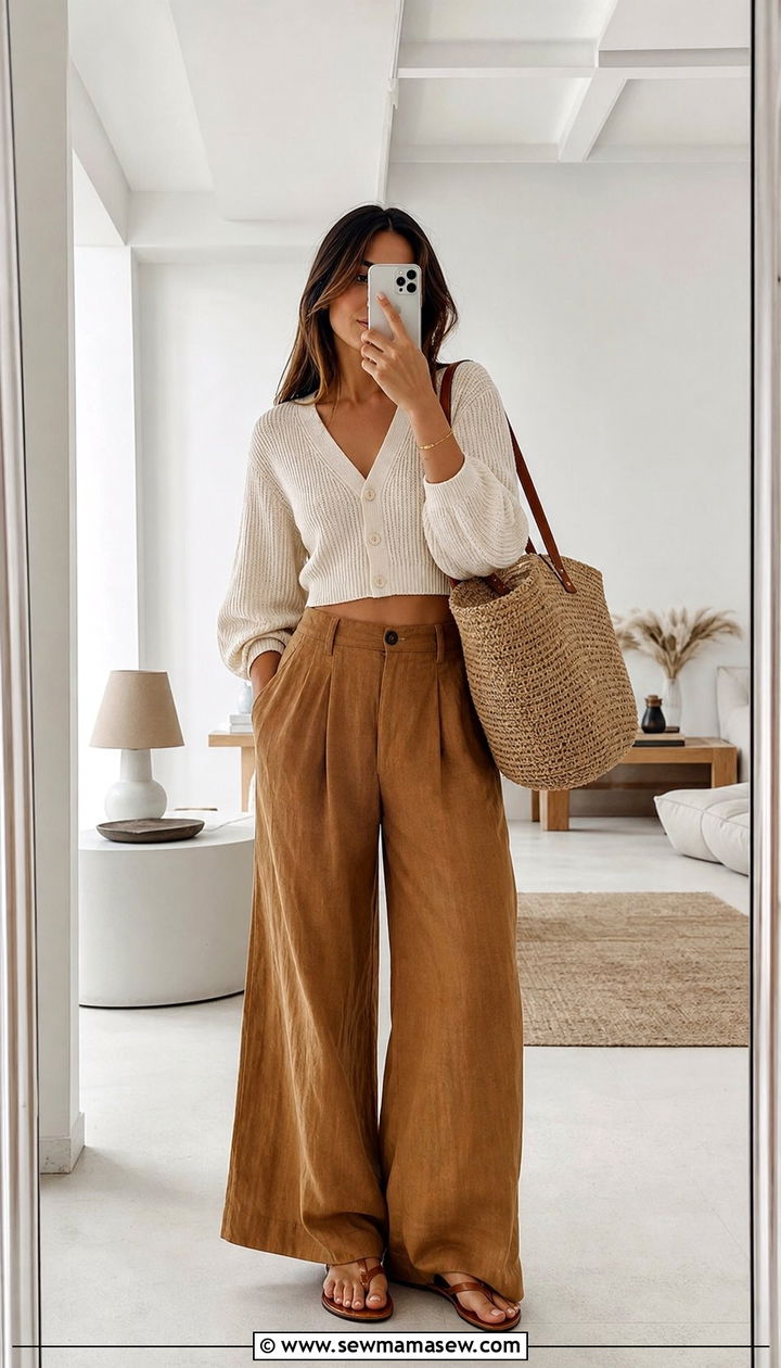 Wide Leg Linen Pants And Cropped Cardigan - 25 spring to summer outfits trends