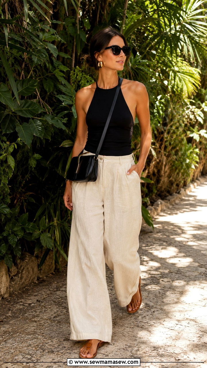 Wide Leg Linen Pants Halter Top Tulum - 30 Tulum vacation outfit ideas