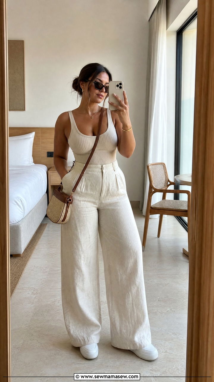 Wide Leg Linen Pants Vacation Outfit - 30 Vacation outfits for curvy women