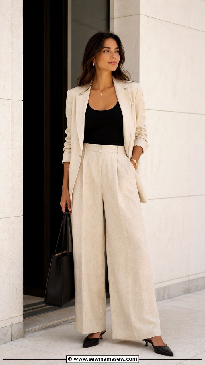 Wide Leg Linen Pants With Blazer And Tank For Work - 25 Wide leg linen pants outfit ideas with a tank top