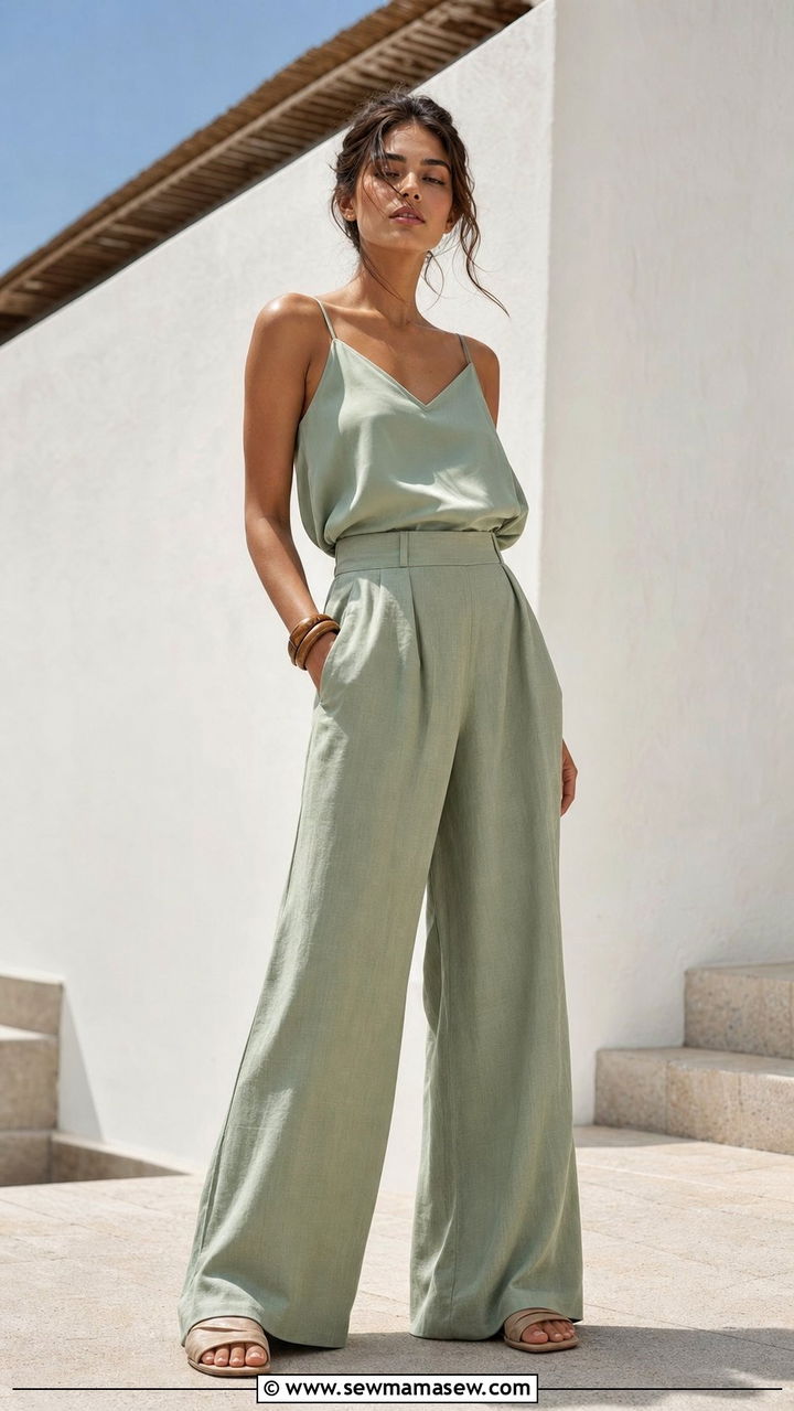 Wide Leg Linen Pants With Camisole - 25 summer breezy outfit ideas