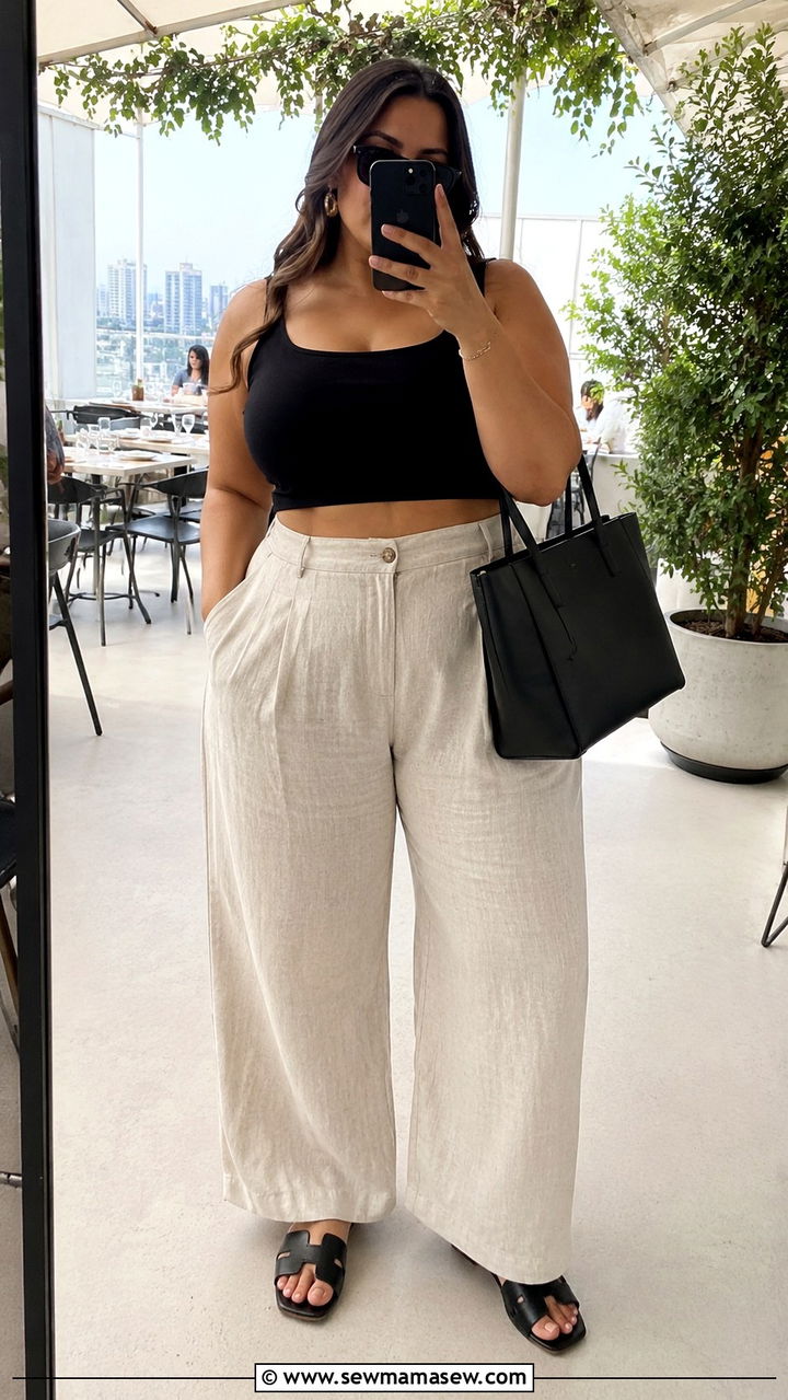 Wide Leg Linen Pants With Crop Top - 30 Plus size outfit ideas 2026