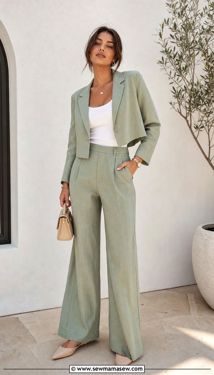 Wide Leg Linen Pants With Cropped Blazer Spring Outfit - 25 spring outfit ideas inspo