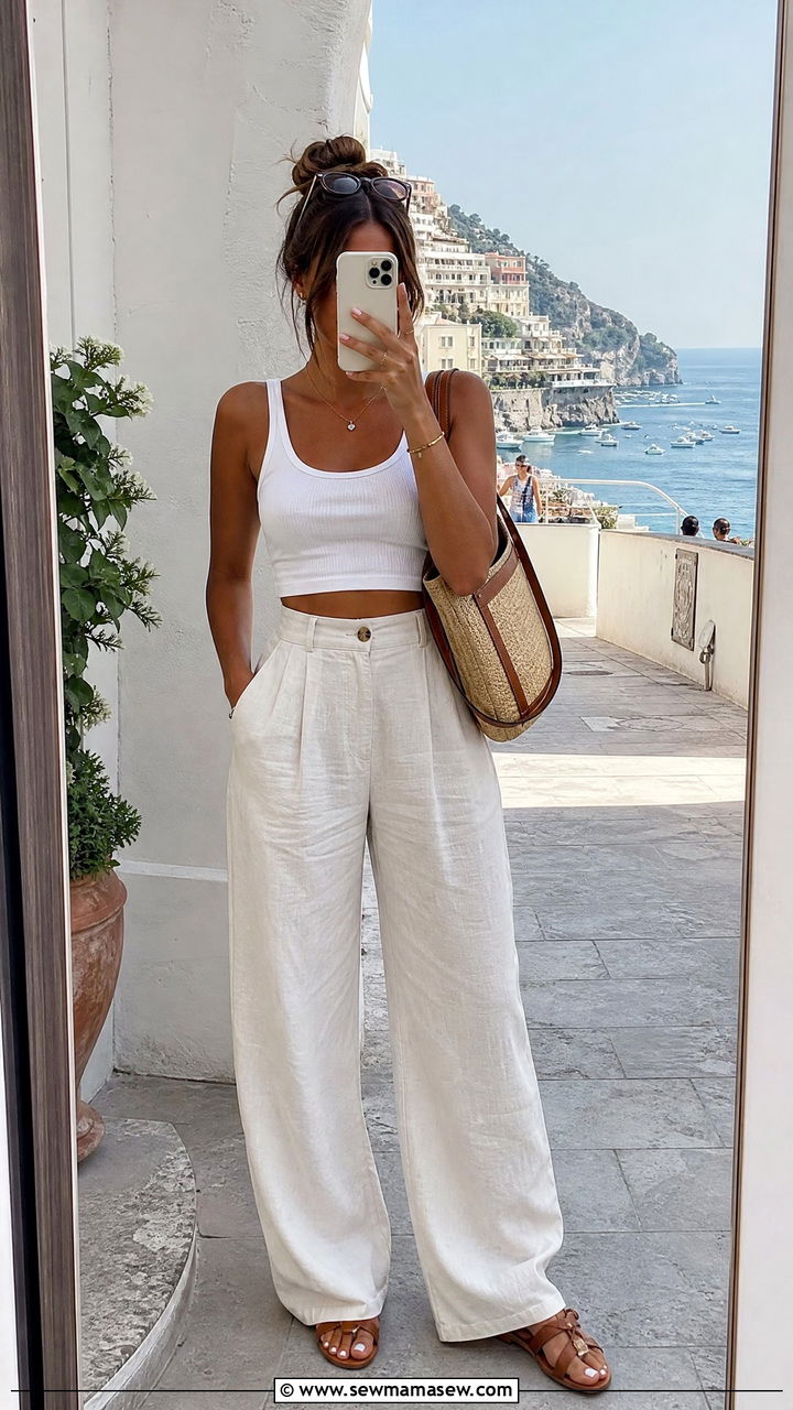Wide Leg Linen Pants With Cropped Top - 25 Italy outfits to copy