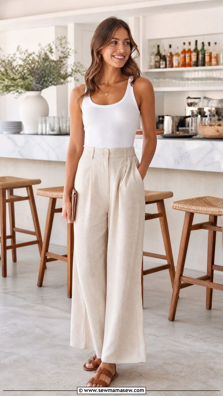 Wide Leg Linen Pants With Fitted Tank For Brunch - 25 Brunch outfit ideas with friends casual