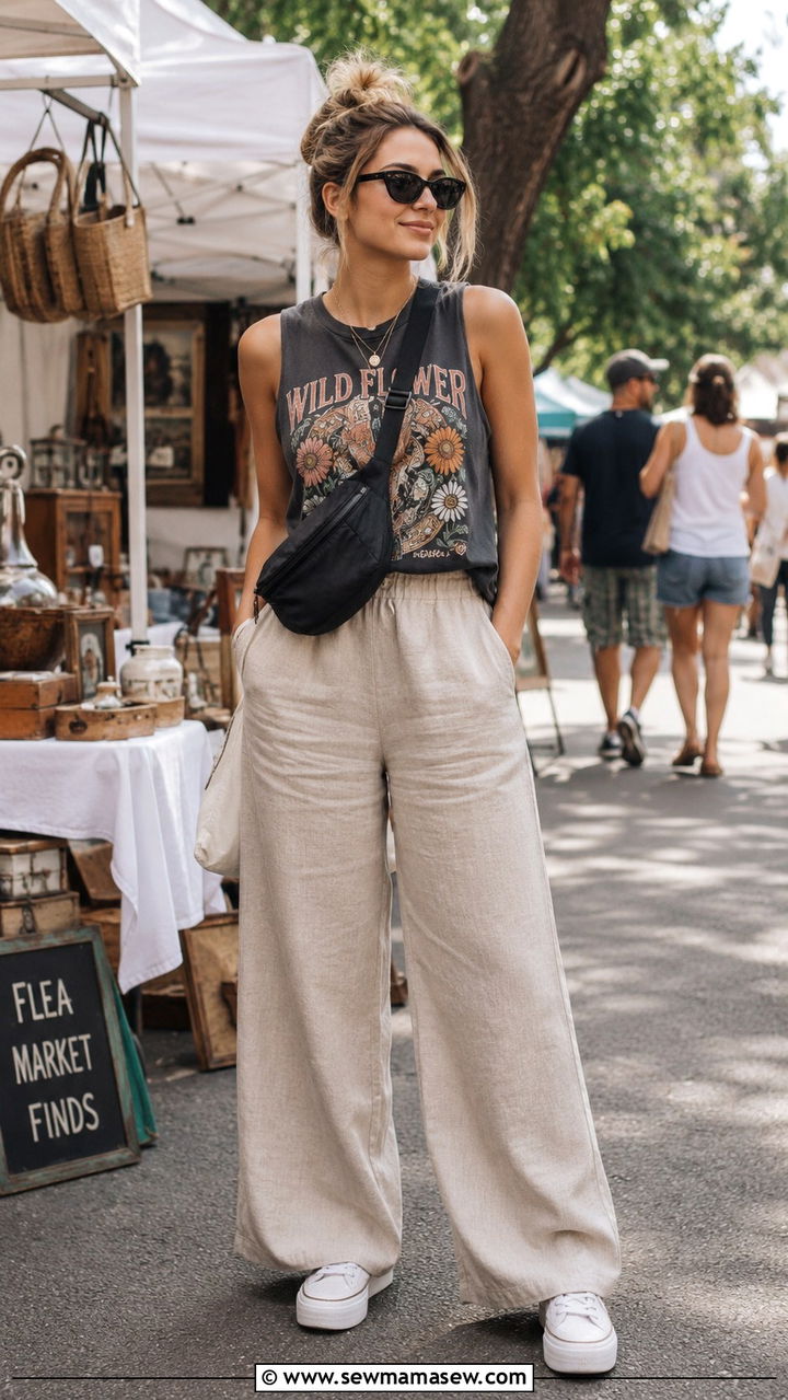 Wide Leg Linen Pants With Graphic Tank Top Outfit - 25 Wide leg linen pants outfit ideas with a tank top