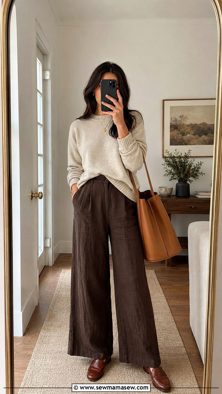 Wide Leg Linen Pants With Half Tucked Sweater - 25 Wide leg linen pants outfit ideas with a sweater