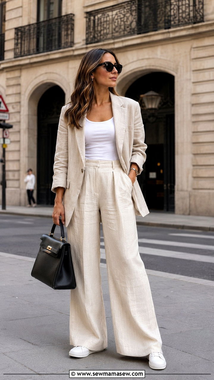 Wide Leg Linen Pants With Oversized Blazer And Sneakers - 25 Wide leg linen pants outfit ideas with sneakers