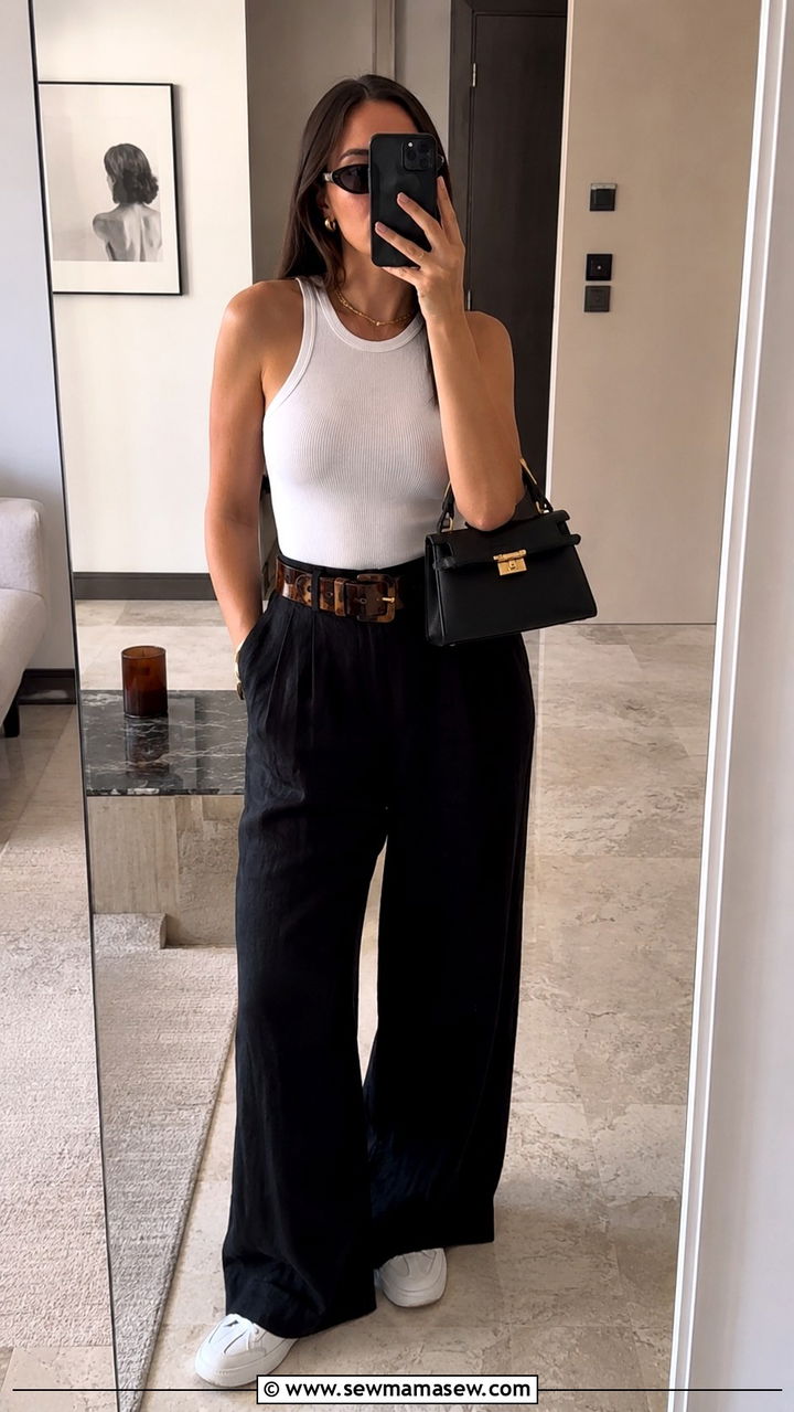 Wide Leg Linen Pants With Statement Belt And Sneakers - 25 Wide leg linen pants outfit ideas with sneakers