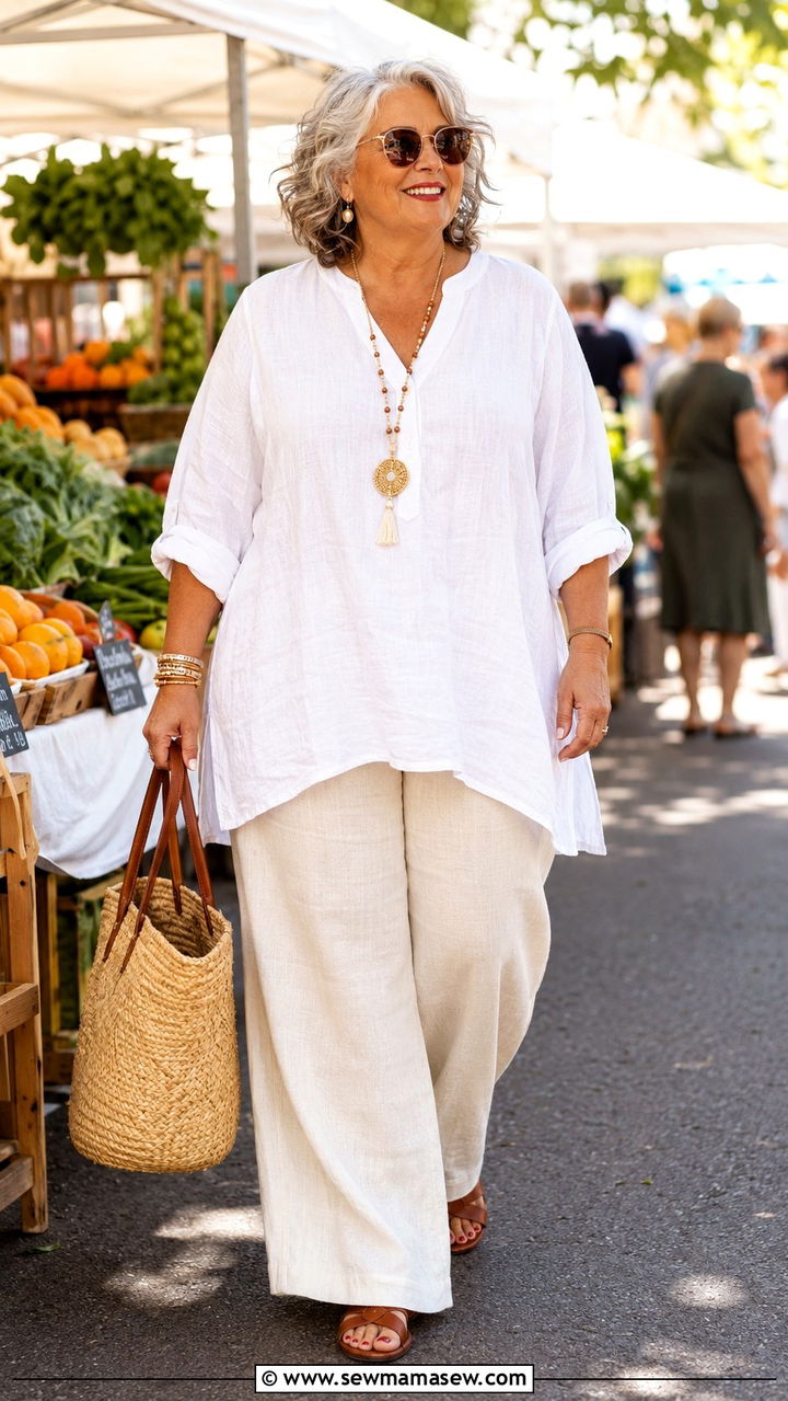 Wide Leg Linen Pants and Tunic Top Plus Size - 25 Plus size outfit ideas for women over 70