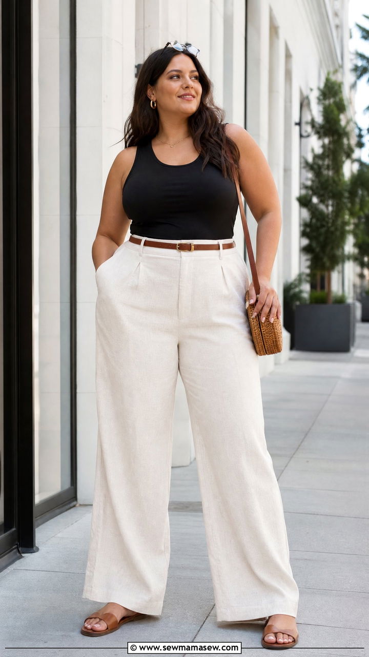 Wide Leg Linen Pants with Fitted Tank - 30 Summer outfits for plus size