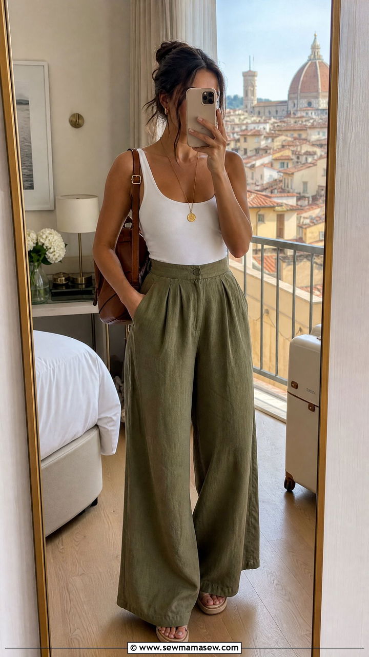 Wide Leg Linen Pants with Tank Top Italy Outfit - 30 cute Italy outfits