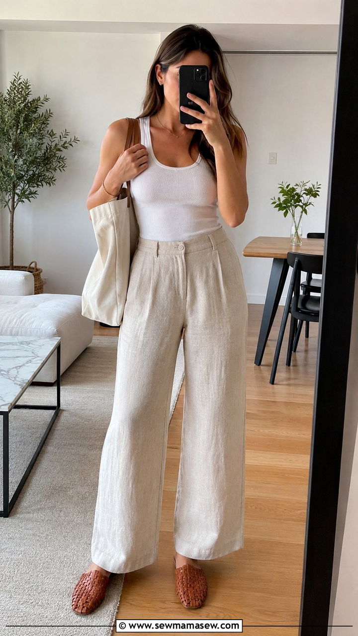 Wide Leg Linen Trousers With Ribbed Tank Top - 20 Put together summer outfit ideas 2026