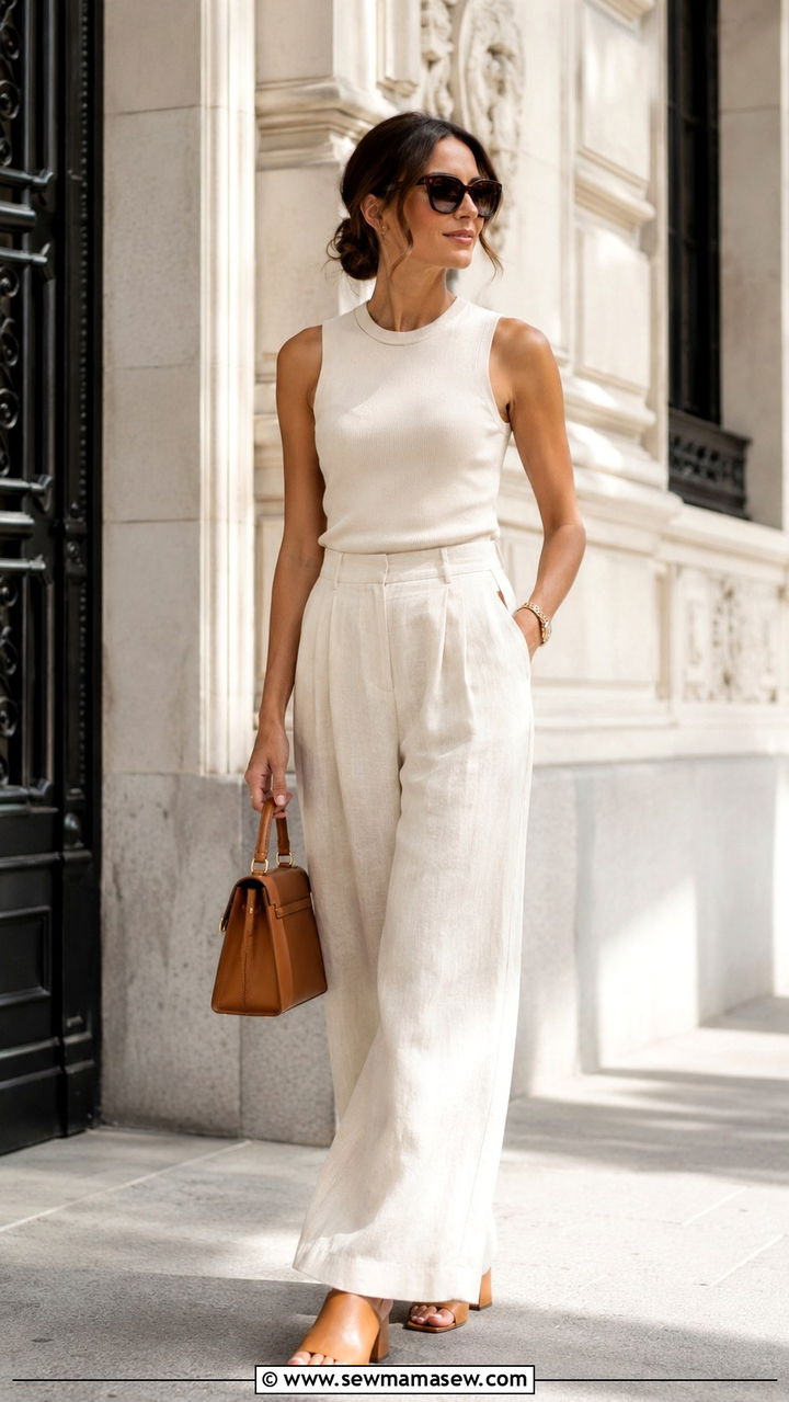 Wide Leg Linen Trousers and Knit Tank Outfit - 30 June outfit ideas 2026