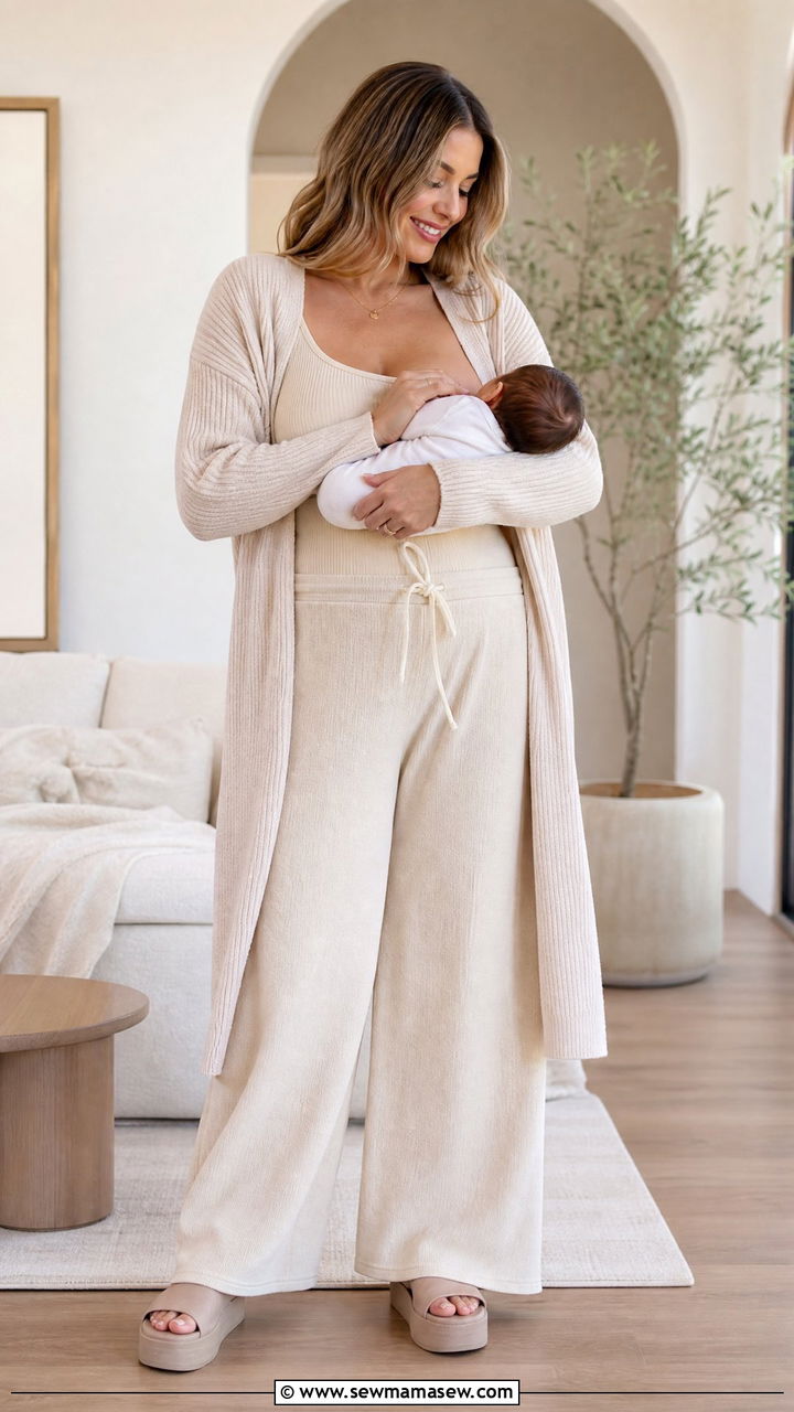 Wide Leg Lounge Pants Nursing Top - 20 Maternity outfit ideas hospital bag