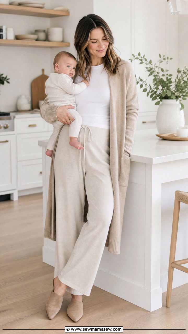 Wide Leg Lounge Pants with Cardigan Postpartum Outfit - 25 casual outfits for postpartum women