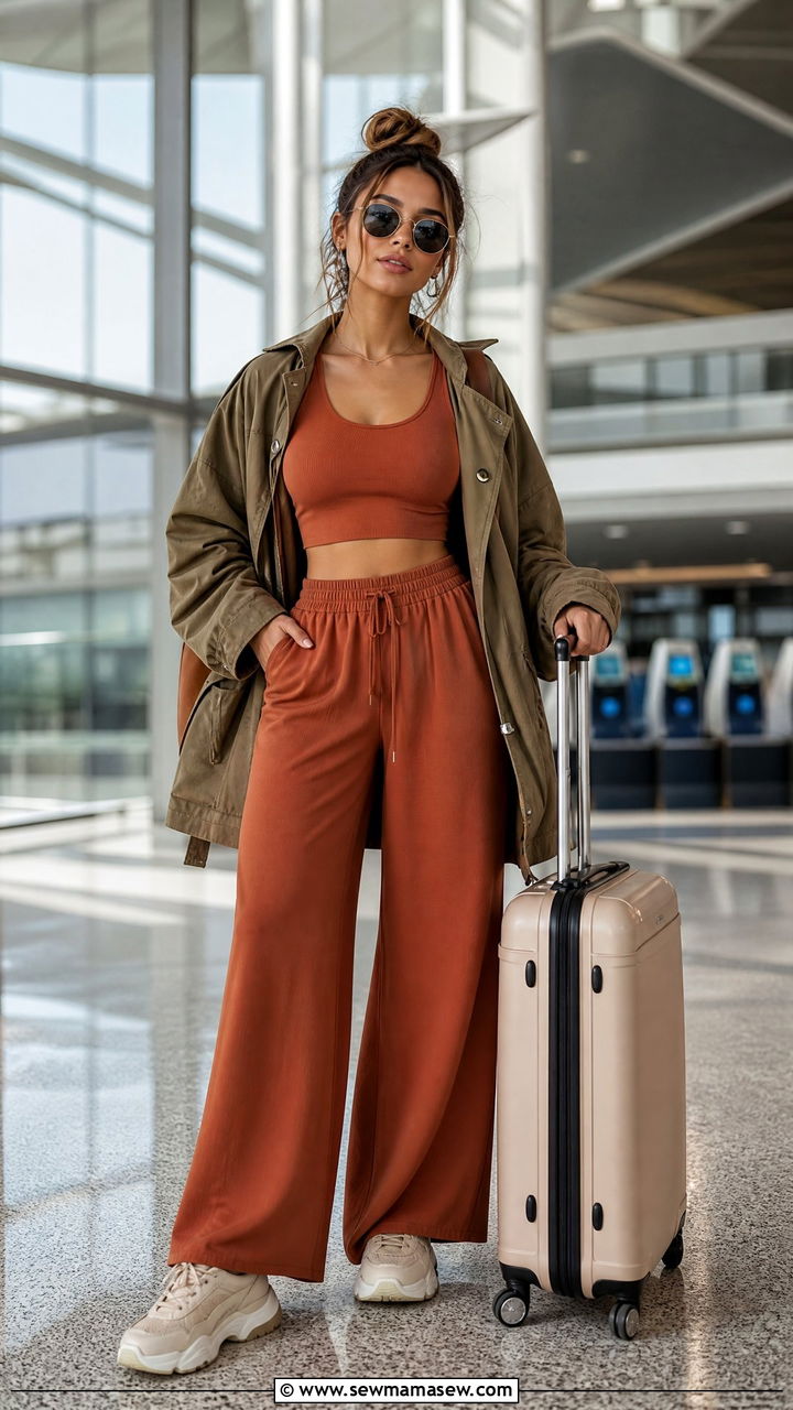 Wide Leg Pant and Crop Top Set Airport - 30 Coord set outfit ideas for airport