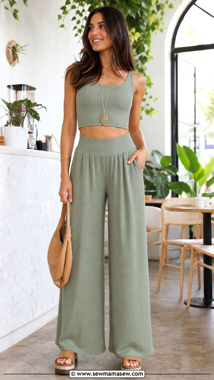 Wide Leg Pants And Crop Top Matching Set - 40 Matching set outfit ideas printed