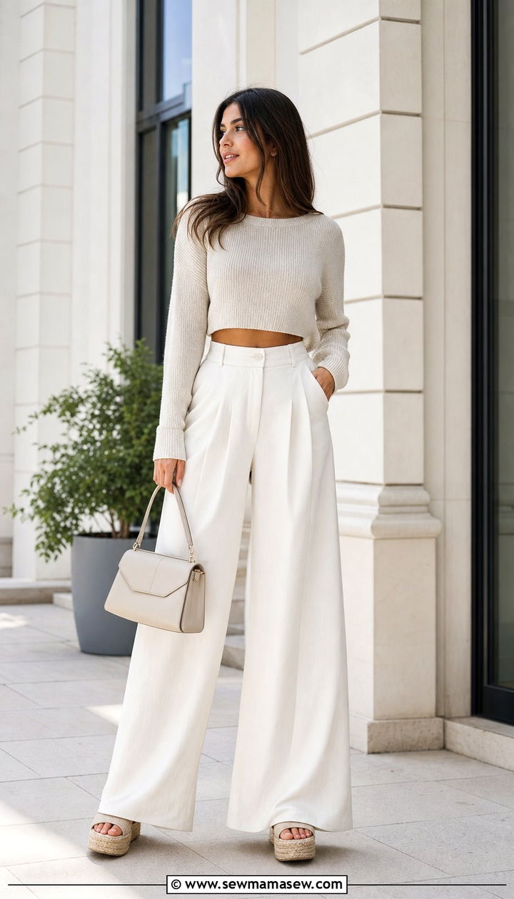Wide Leg Pants And Cropped Sweater Outfit - 25 Spring outfit formulas