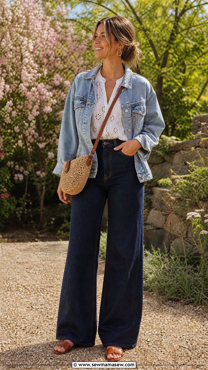 Wide Leg Pants Outfit With Denim Jacket - 25 wide leg pants outfits 2026