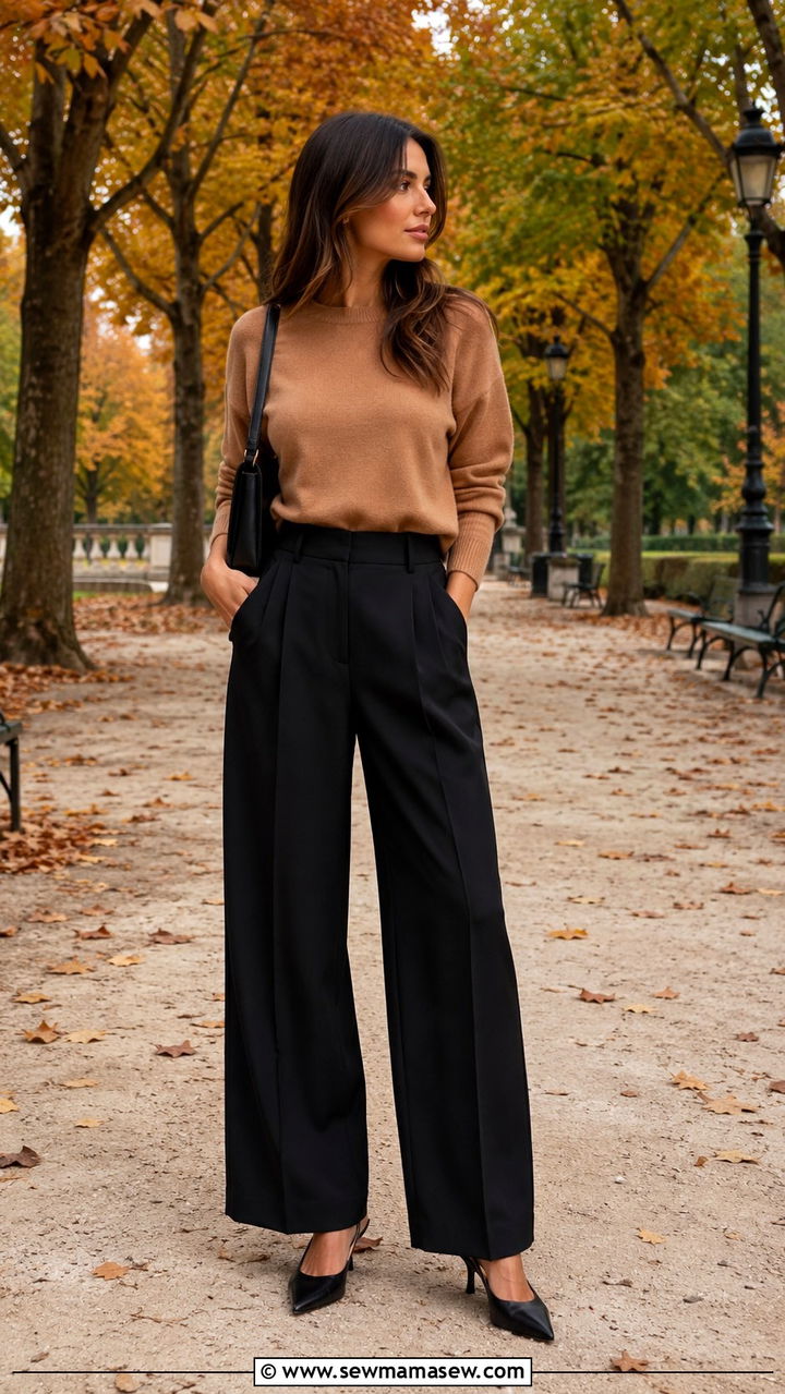 Wide Leg Pants Outfit With Sweater - 25 wide leg pants outfits 2026