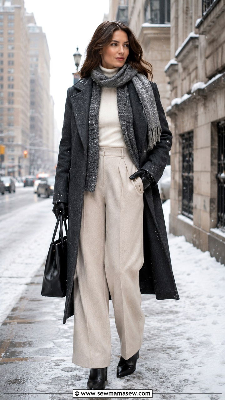 Wide Leg Pants Winter Layered Look - 30 chic wide leg pants outfit ideas