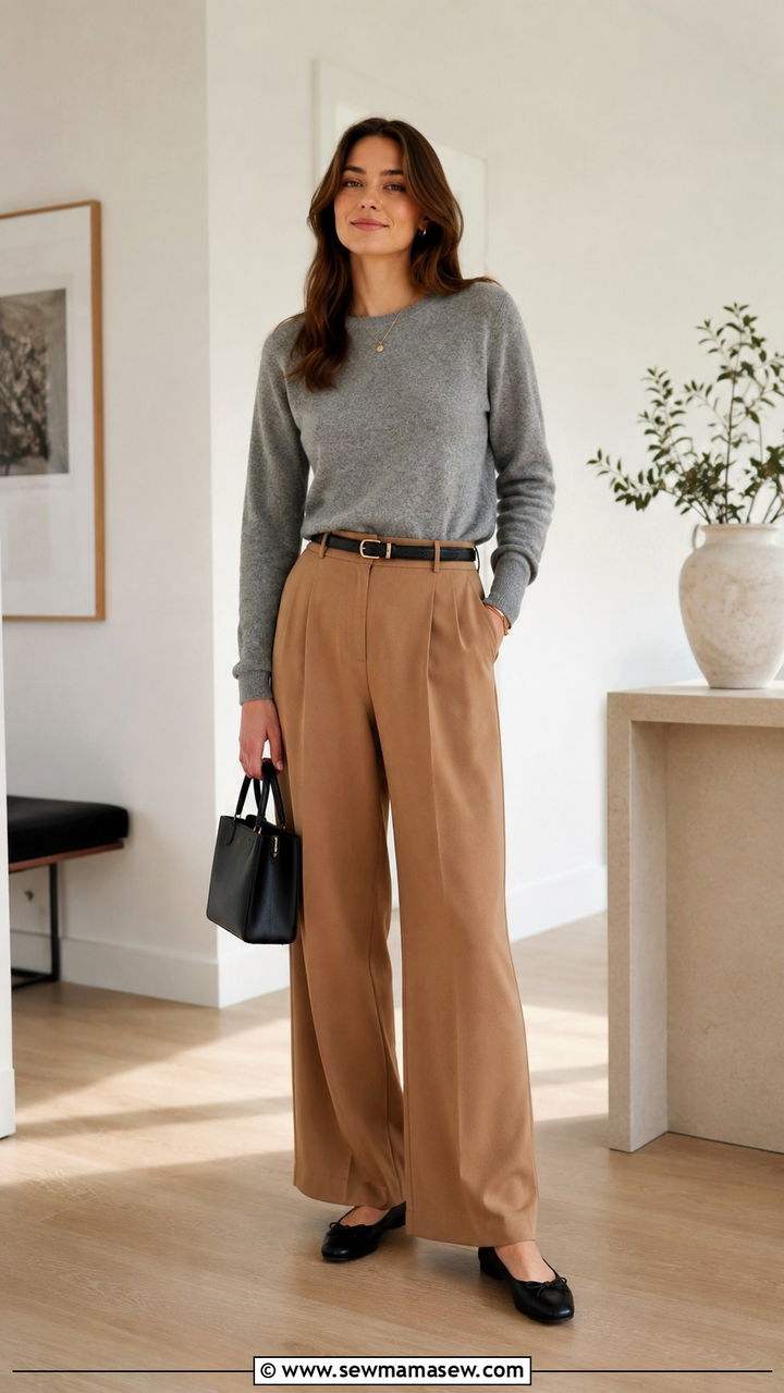 Wide Leg Pants With Ballet Flats - 30 chic wide leg pants outfit ideas