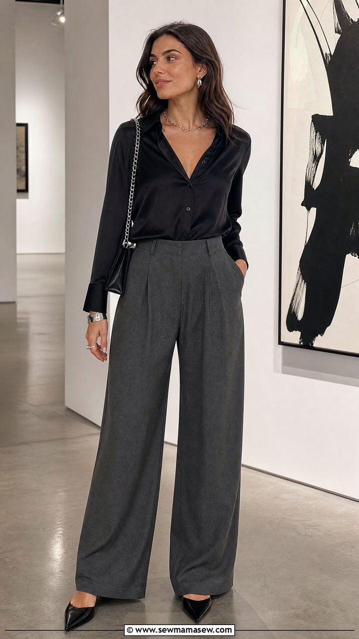 Wide Leg Pants With Black Button Down Outfit - 25 Wide leg pants outfit ideas with a button down