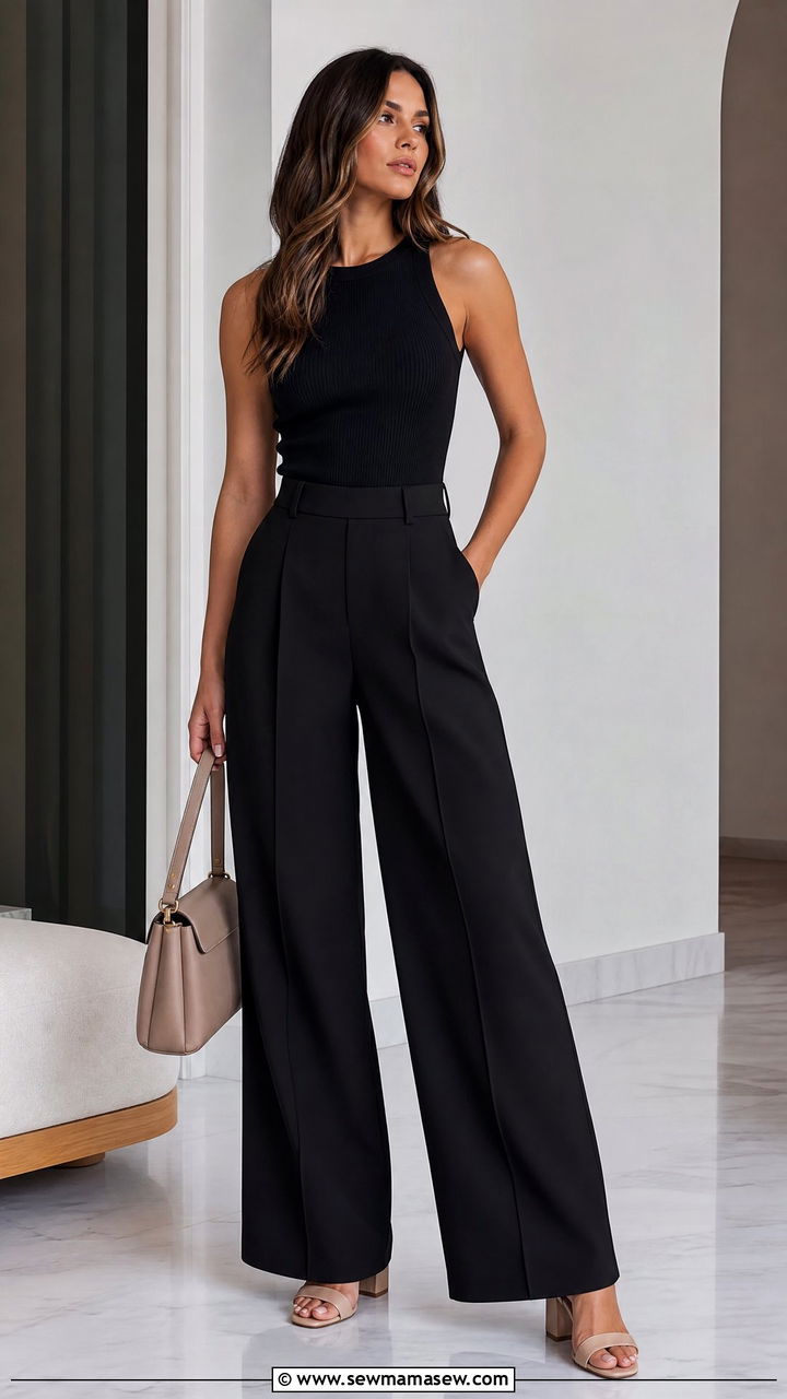 Wide Leg Pants With Block Heels - 30 summer wide leg pants outfit ideas