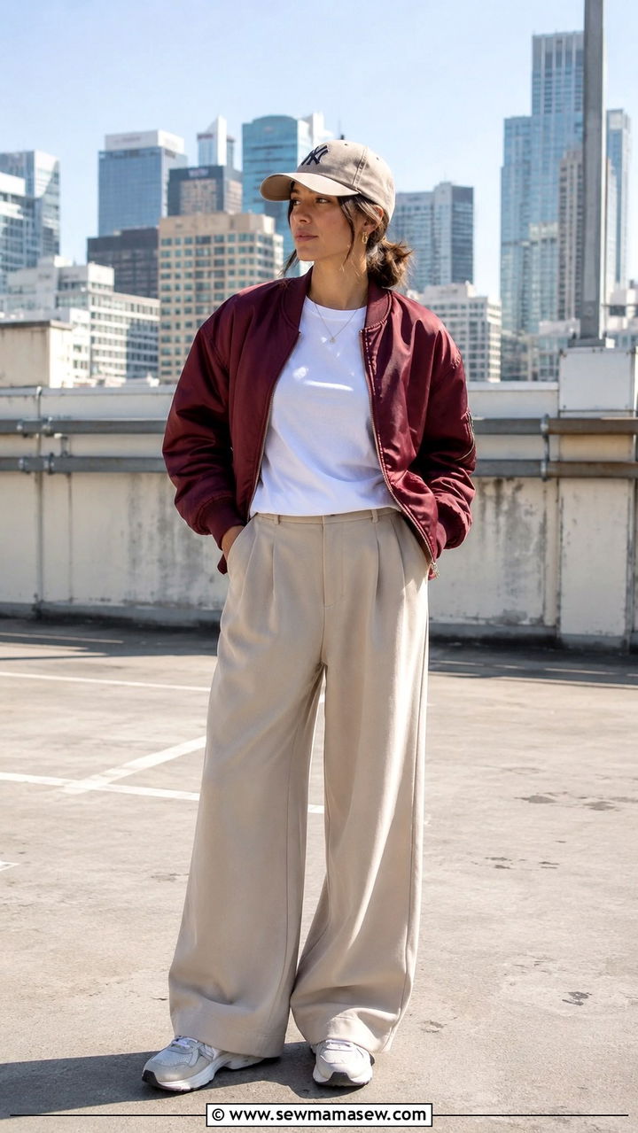 Wide Leg Pants With Bomber Jacket Outfit - 25 wide leg pants outfits aesthetic