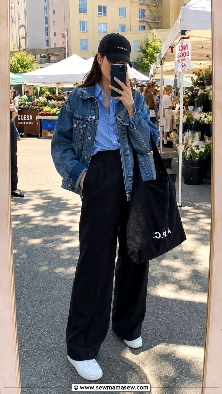 Wide Leg Pants With Button Down And Denim Jacket Outfit - 25 Wide leg pants outfit ideas with a button down