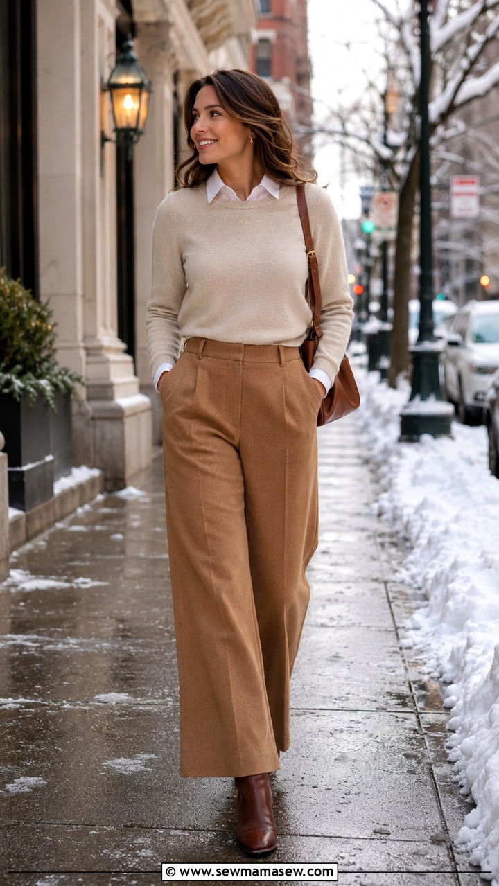 Wide Leg Pants With Button Down And Sweater Outfit - 25 Wide leg pants outfit ideas with a button down