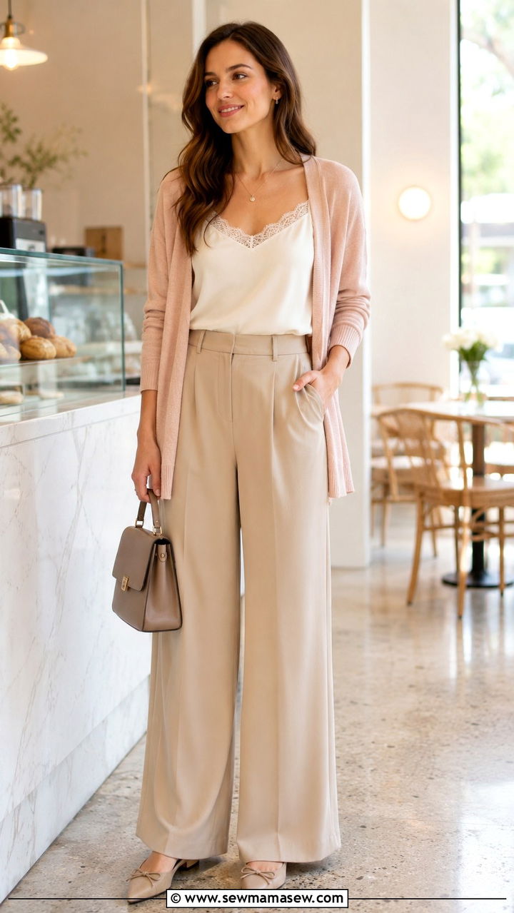 Wide Leg Pants With Camisole and Cardigan - 30 chic wide leg pants outfit ideas