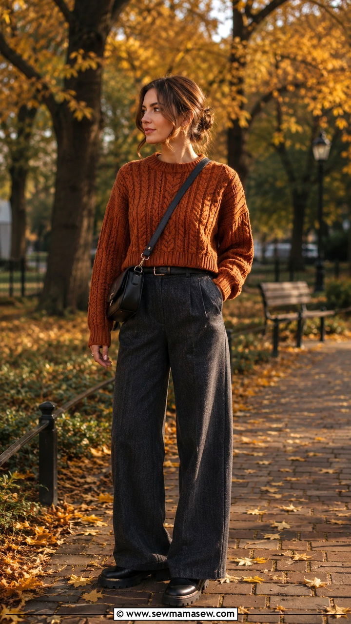 Wide Leg Pants With Chunky Knit Sweater - 30 chic wide leg pants outfit ideas