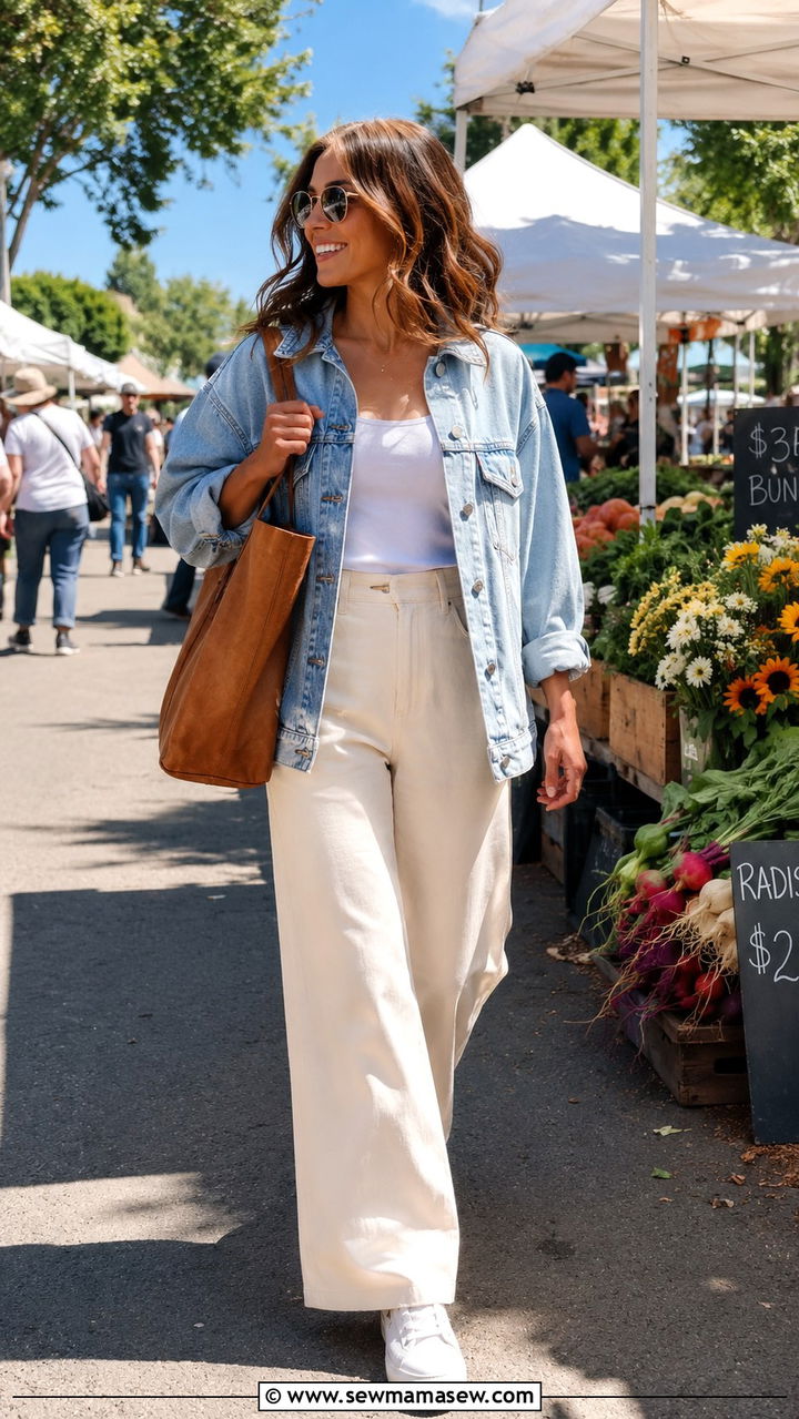 Wide Leg Pants With Denim Jacket Outfit - 25 wide leg pants outfits aesthetic