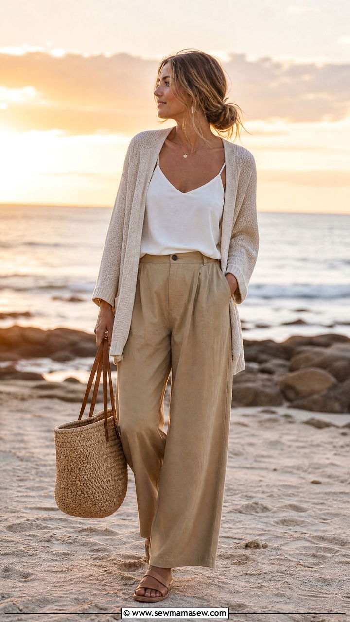 Wide Leg Pants With Lightweight Cardigan - 30 summer wide leg pants outfit ideas
