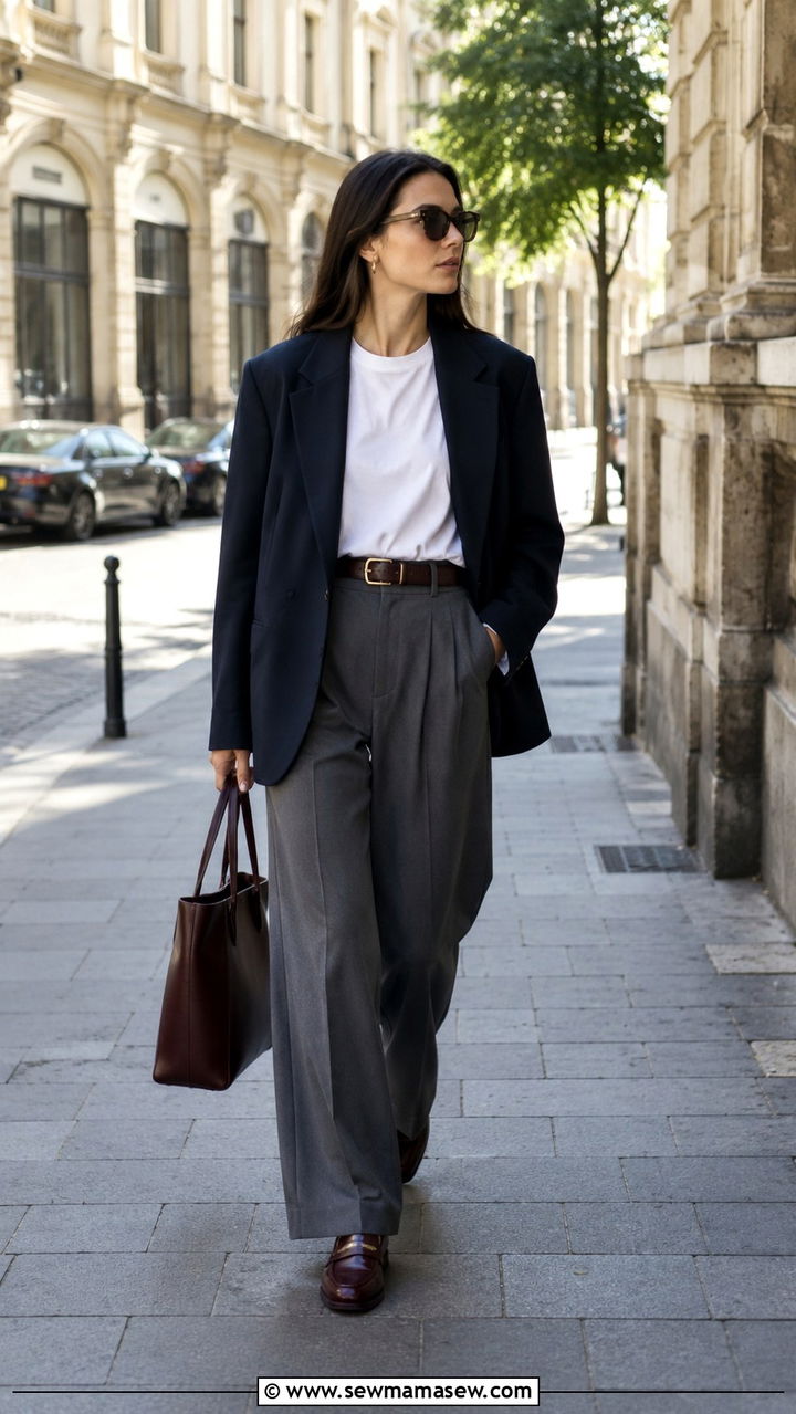 Wide Leg Pants With Loafers and Blazer - 30 chic wide leg pants outfit ideas