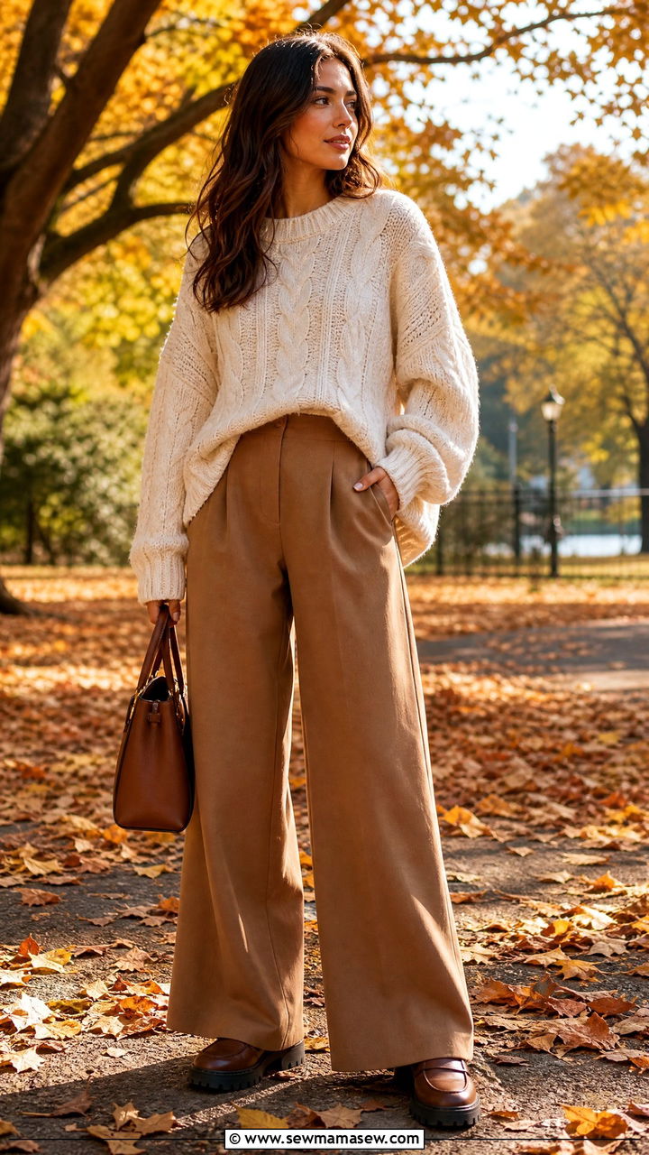 Wide Leg Pants With Oversized Sweater Outfit - 30 classy wide leg pants outfits