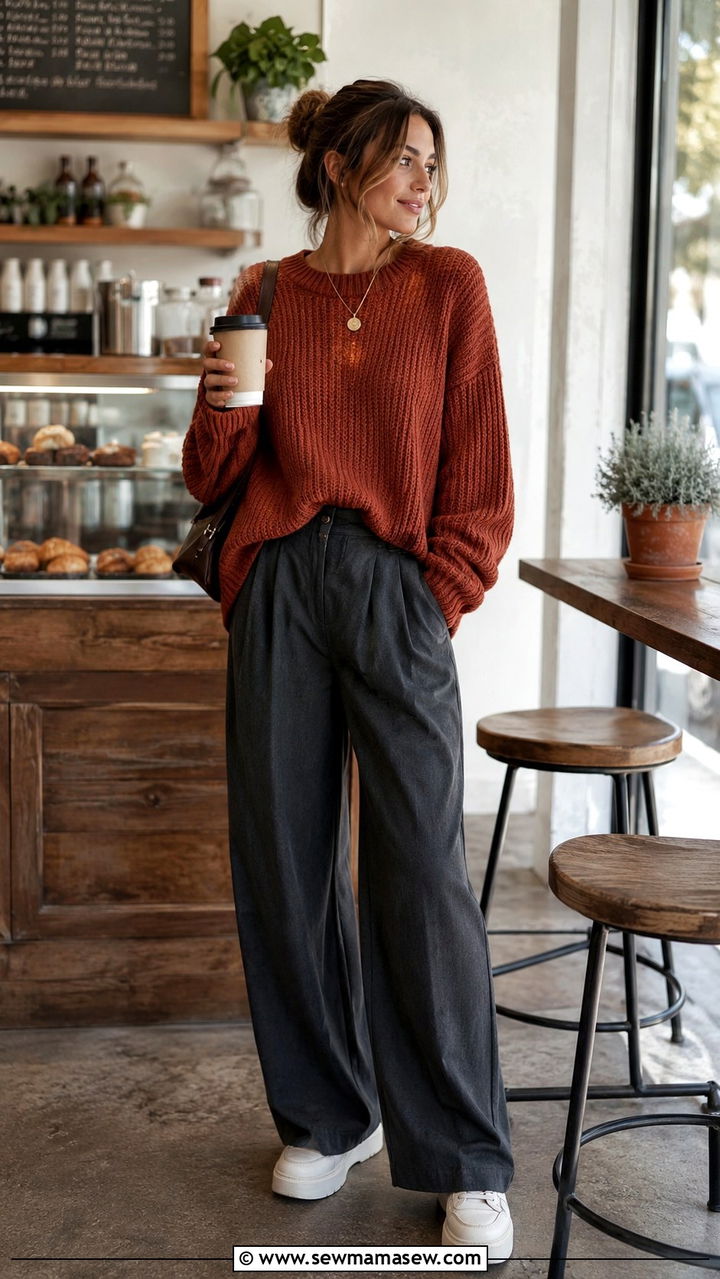 Wide Leg Pants With Oversized Sweater Outfit - 25 wide leg pants outfits aesthetic