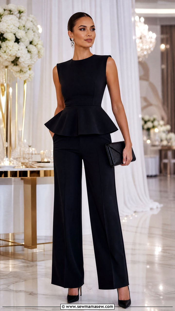 Wide Leg Pants With Peplum Top And Stilettos - 30 classy wide leg pants outfits