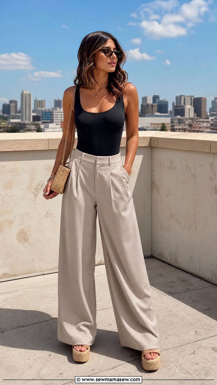 Wide Leg Pants With Platform Sandals - 30 summer wide leg pants outfit ideas