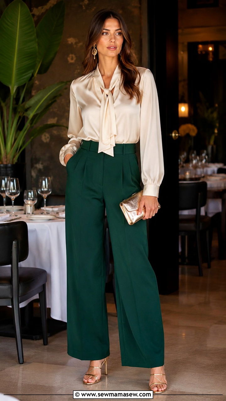 Wide Leg Pants With Silk Blouse And Strappy Heels - 30 how to style wide leg pants